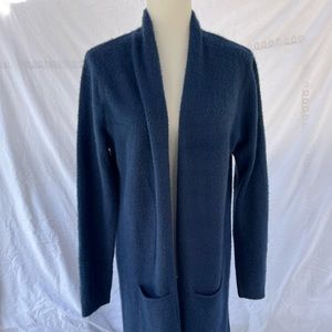 Denim blue long fuzzy cardigan